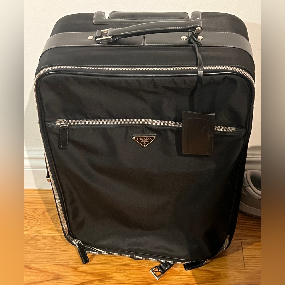 Prada black nylon carry on suitcase